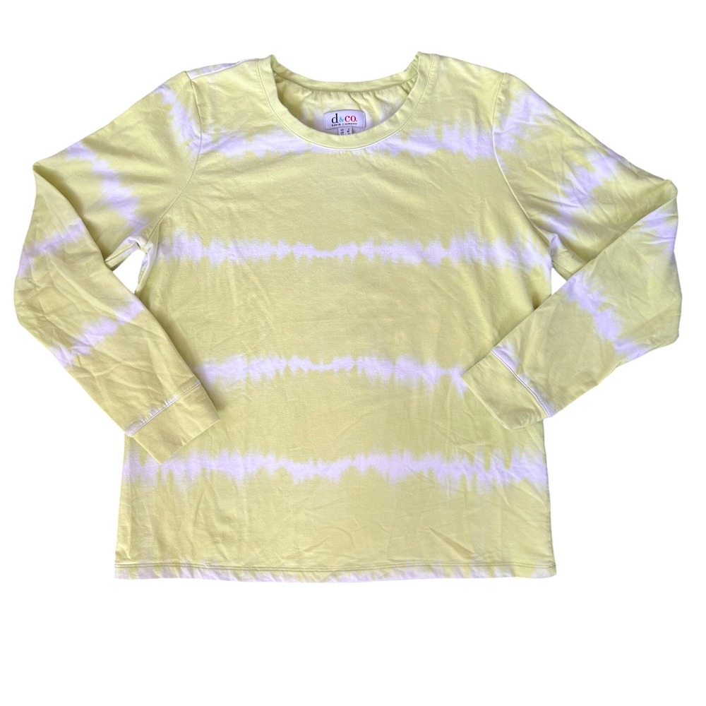 d&co Denim Company Women's Yellow Striped Tie Dye Long Sleeve T Shirt Top Small